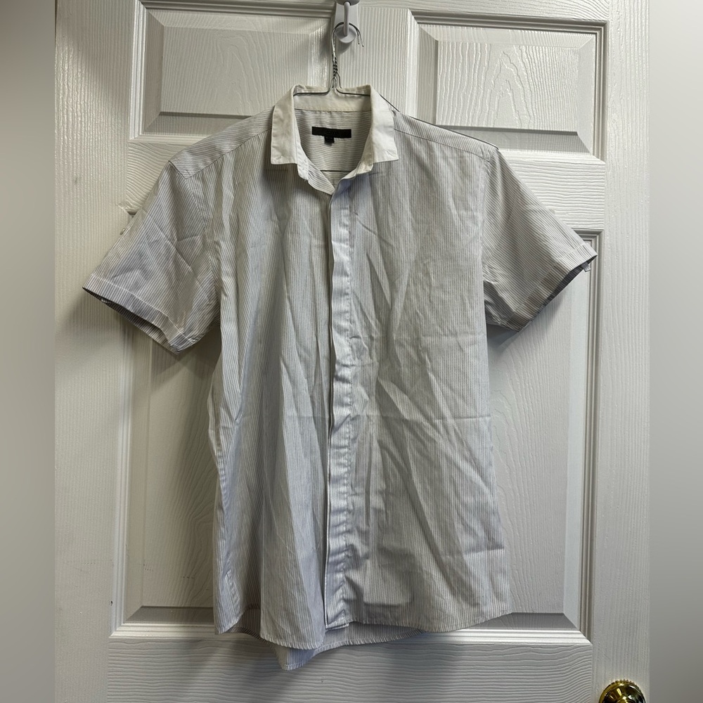 Classic Gray Striped Men's Button Down Shirt